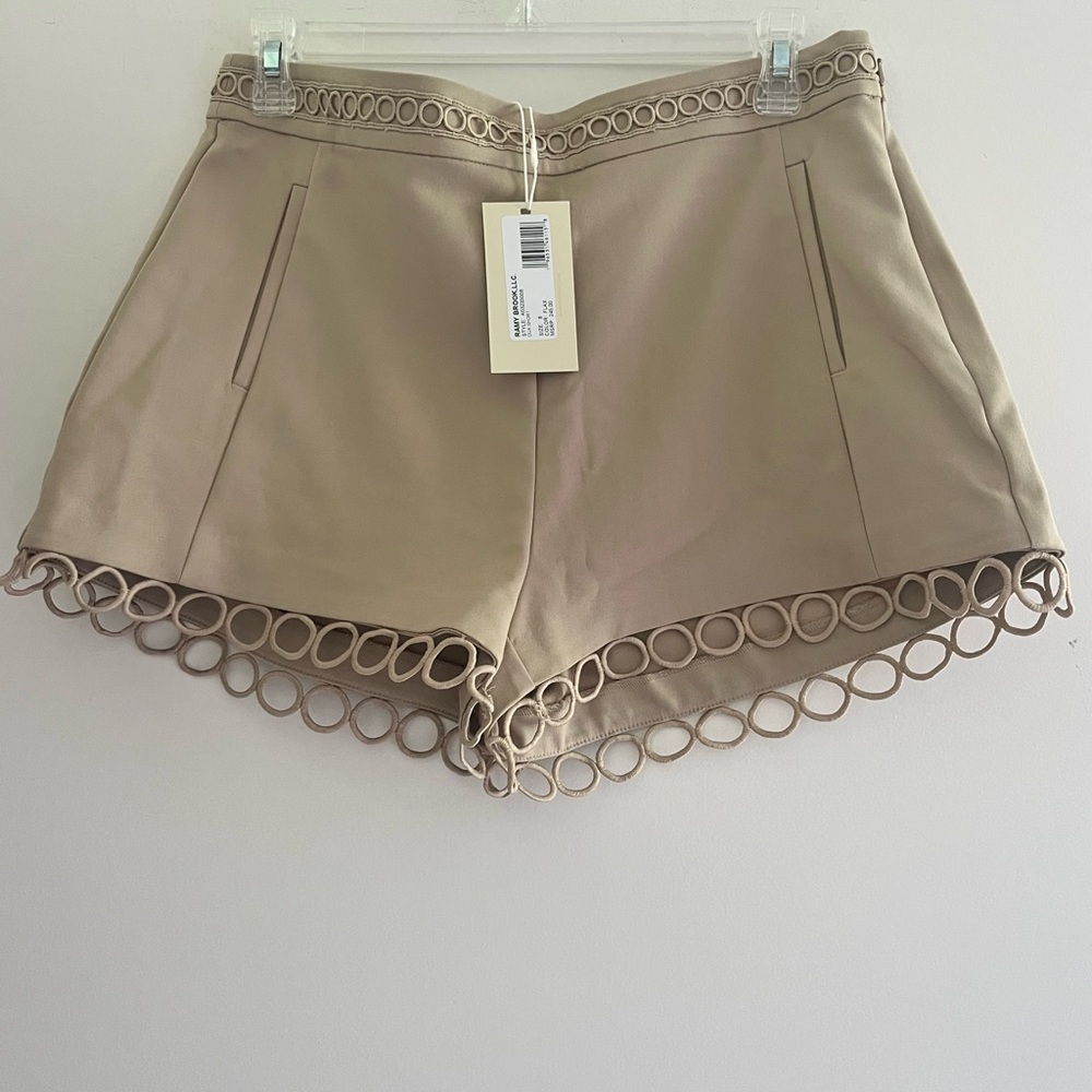 Ramy Brook Tan High Waist Shorts with Circle Trim
